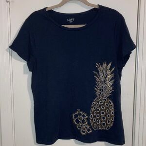 LOFT Navy Tee with Pineapple Embellishment
